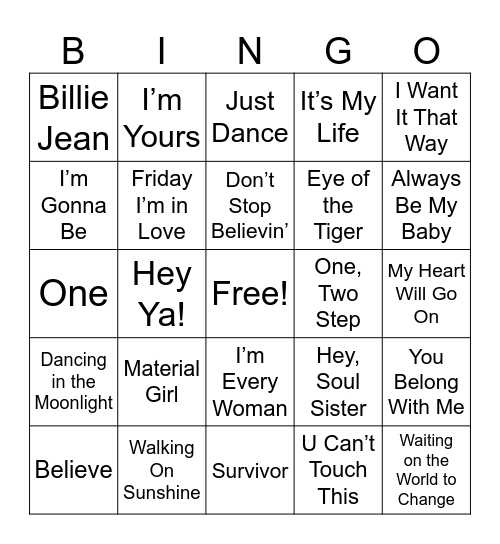 Bingo- 80/90/00 Bingo Card