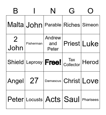 NT Bible Trivia Bingo Card