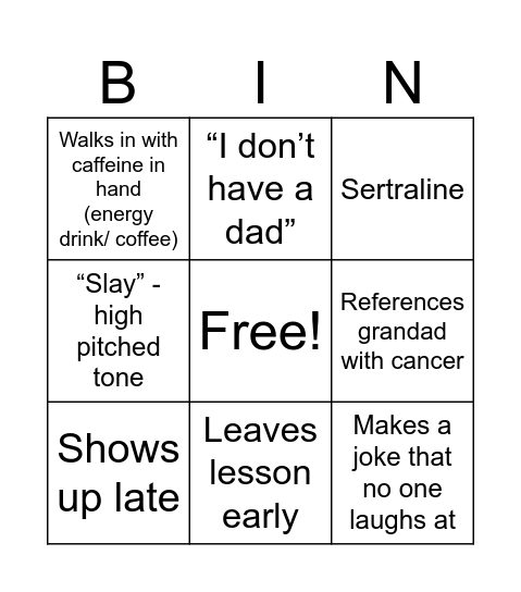 Untitled Bingo Card