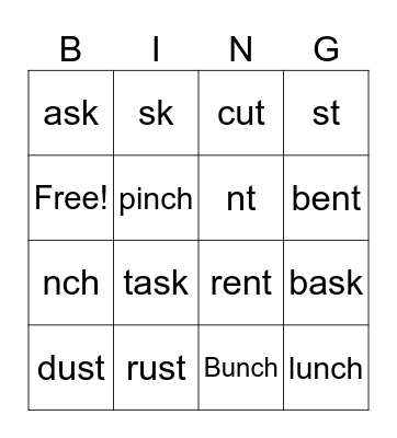 st, nt, sk, nch blends Bingo Card