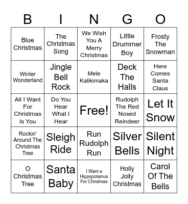 Holiday Music Bingo Card