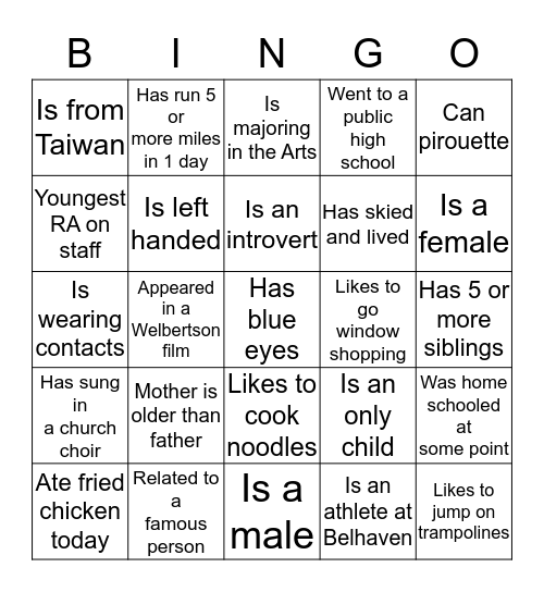 2016-2017 RA Staff Bingo Card