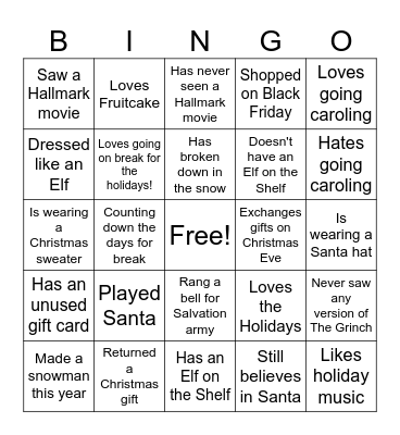 Christmas Ice Breaker Bingo Card