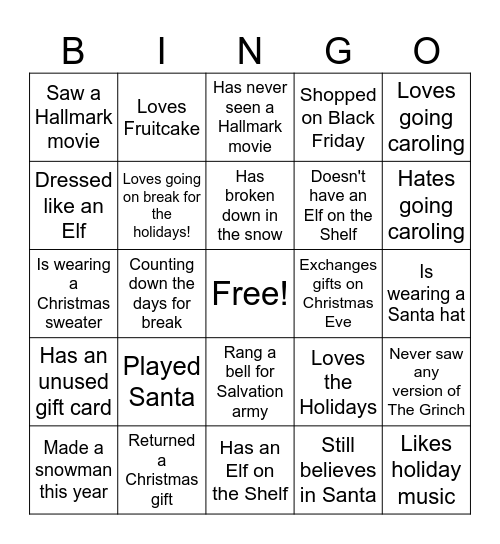 Christmas Ice Breaker Bingo Card