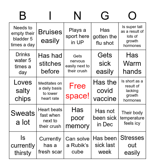 Bio 11 Human Bingo Card