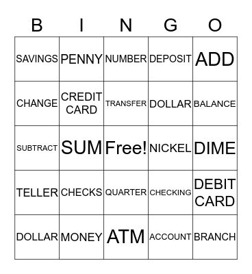 MY BANK ACCOUNT Bingo Card