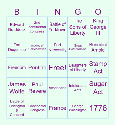 US History Midpoint Exm Bingo Card