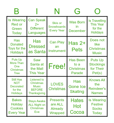 Jingle Mingle BINGO Card