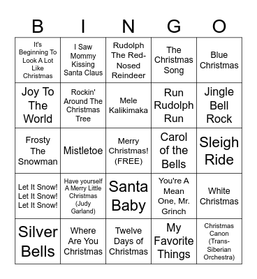 Christmas Carol Bingo Card