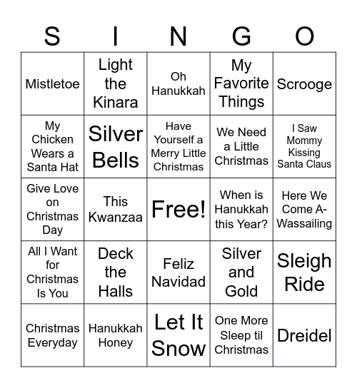 dLCV Holiday Sing-O Bingo Card