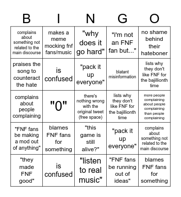 "QRTs On an FNF Tweet That Left The Target Audience" Bingo: Bingo Card