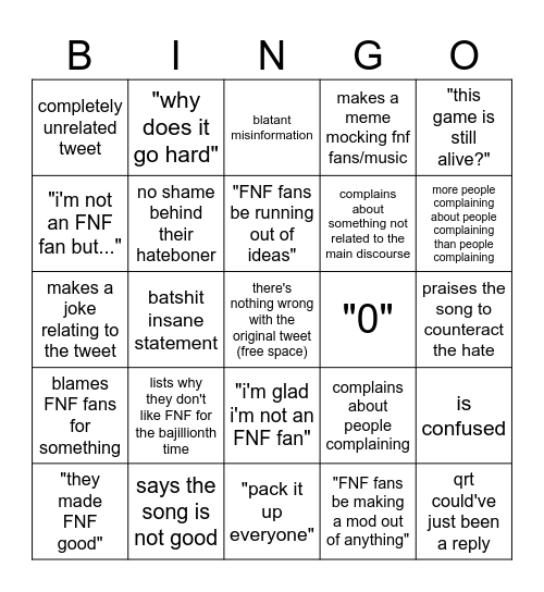 "QRTs On an FNF Tweet That Left The Target Audience" Bingo Card