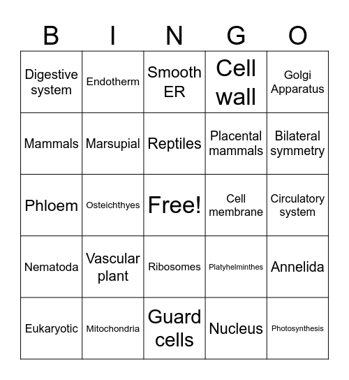 Biology Unit Exam Review Bingo Card