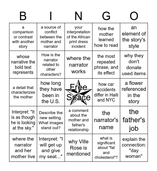 Krik? Krak! "New York Women" Bingo Card