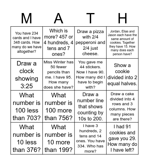 Problem of the Day Bingo Card