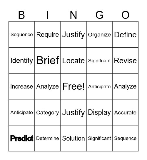 Vocabulary Bingo Card