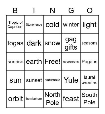 Solstice Saturnalia Bingo Card