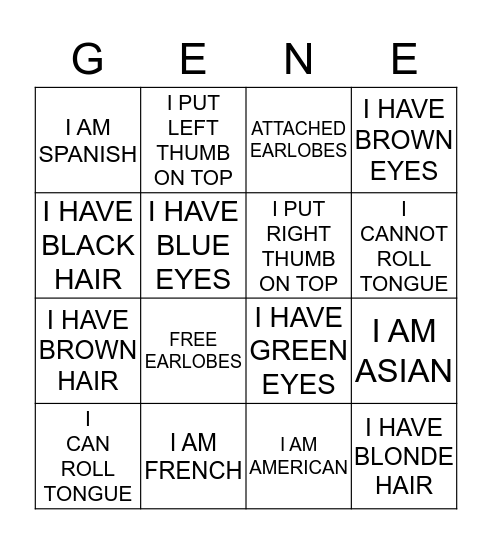 Genetic Bingo Card