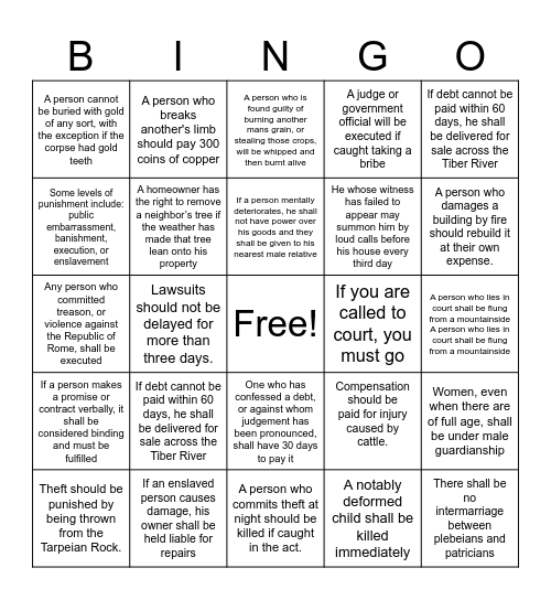 12 Tables Bingo Card