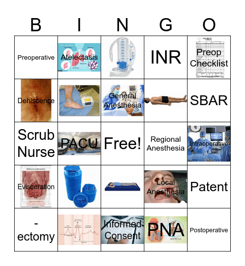 Surgical Patient Bingo Card