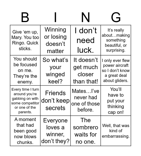 Paper Planes Bingo Card