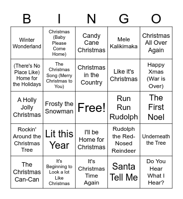 Christmas Music Bingo Card