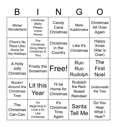 Christmas Music Bingo Card