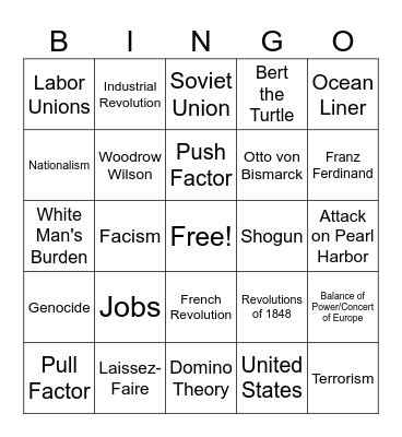 World History Final Exam Bingo Card