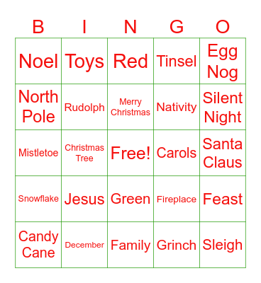 Holiday Bingo Card