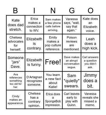Welcome Katie!!!! Bingo Card