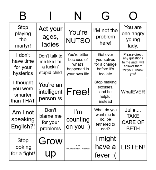 Carole Bingo Vol. III Bingo Card