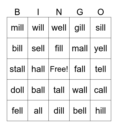 -ll Bingo Card