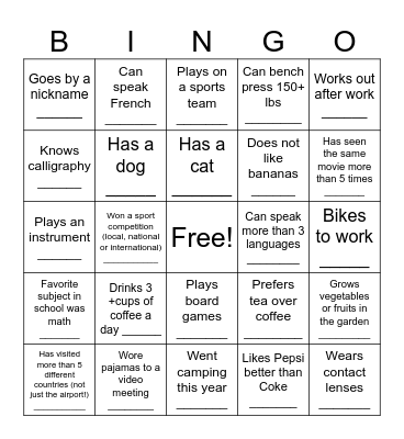 Social Bingo Card