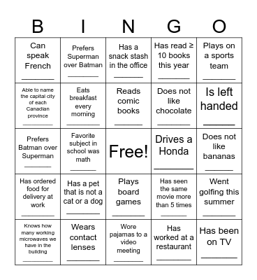 Social Bingo Card