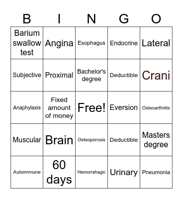 Final study guide for rehab careers Bingo Card