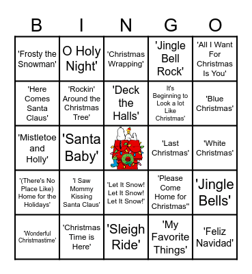 Christmas Song Bingo Card