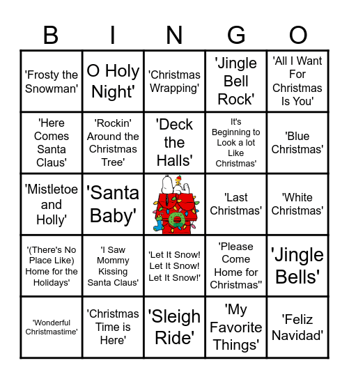 Christmas Song Bingo Card