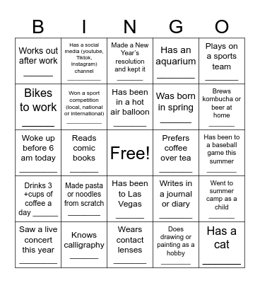 Social Bingo Card