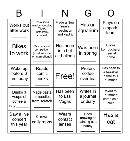 Social Bingo Card