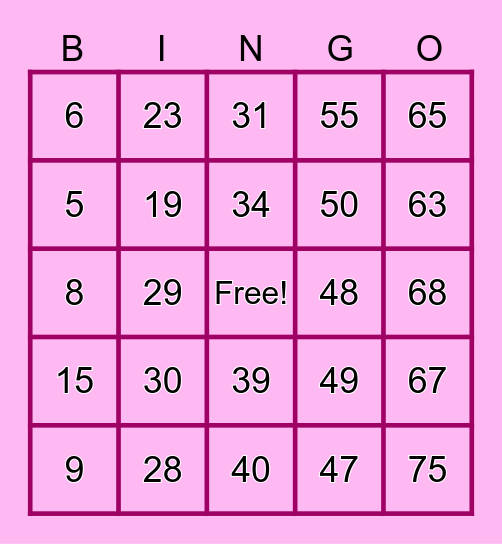 Barbie Bingo Card