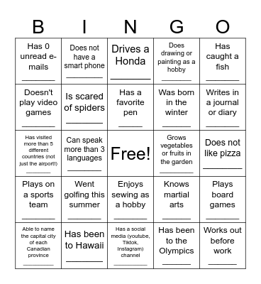 Social Bingo Card