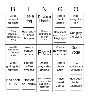 Social Bingo Card