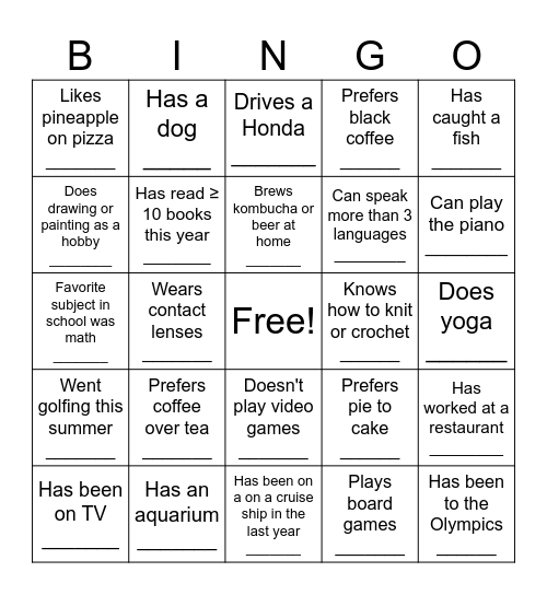 Social Bingo Card