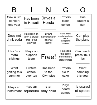 Social Bingo Card