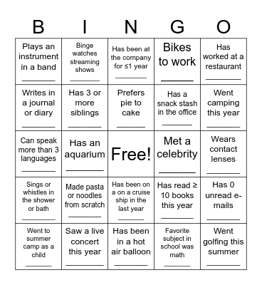 Social Bingo Card