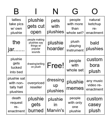 Tally Hall Plushies Bingo Card