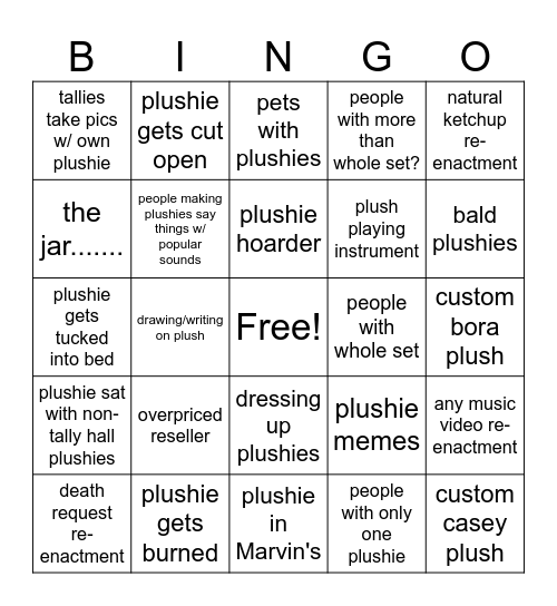 Tally Hall Plushies Bingo Card