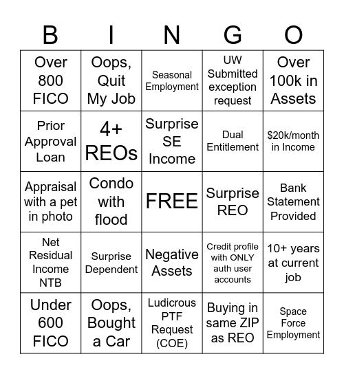 UW Bingo Card