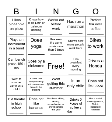 Social Bingo Card