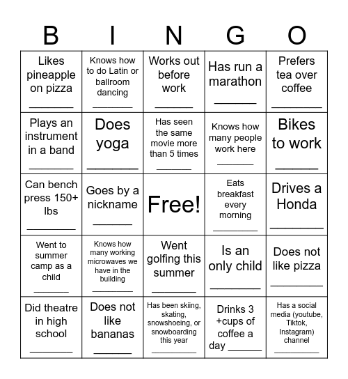 Social Bingo Card